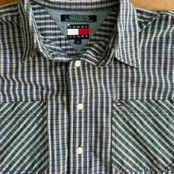Tommy Jeans | Men’s vintage TH button down long sleeve plaid shirt size medium - Picture 3 of 4